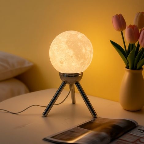 Lampe de Table en Verre en Forme de Lune, 3 Couleurs de Lumière, USB, Lampe de Chevet Décorative pour Chambre et Bureau, blanc (1/5)