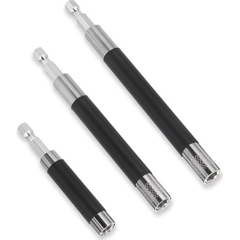 Lot de 3 porte-embouts magnétiques 1/4" 80/120/140 mm - Porte-embout magnétique - Rallonge hexagonale - Pour perceuses, visseuses à percussion (1/4)