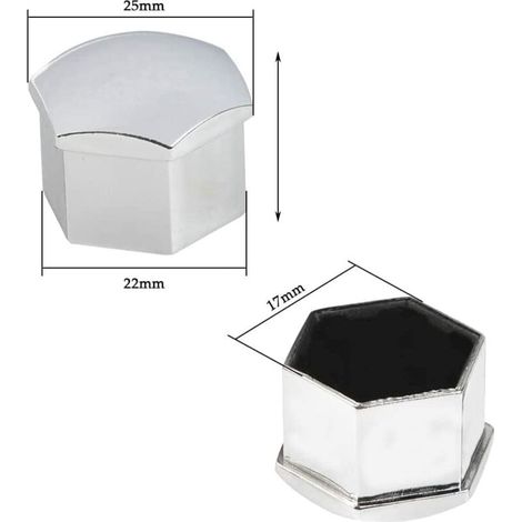 Jusch – Lot de 20 capuchons d'écrou de roue 17 mm – Couvercle anti-poussière en nylon argent – Hexagonal chrome – Protection antivol durable