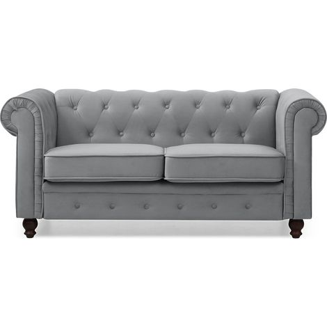 Grand canapé 2 places Chesterfield Velours Argent