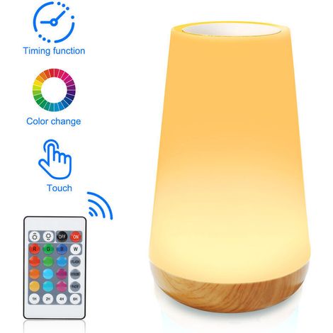 Lampe tactile ACKERMAN pour chambre, salon, bureau – lampe de chevet avec capteur RVB et port USB – lumière changeante (1/4)