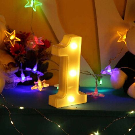 TrAdE Shop Traesio - Numero 1 Luminoso Bianco A Led Decoro Per Eventi Feste Luce Calda 3000k 16x3cm - (1/5)