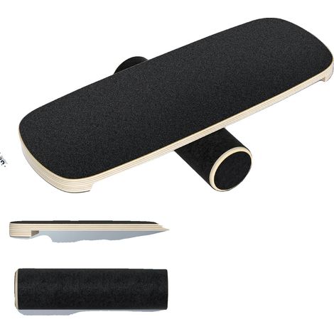Planche d'équilibre, surface antidérapante, construction en bois durable, noir (1/2)