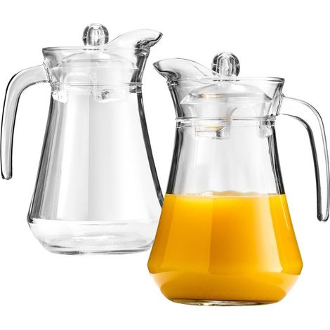 Jarra de cristal para bebidas con asa y tapa, juego de 2, 2 x 1,4 l (1/5)