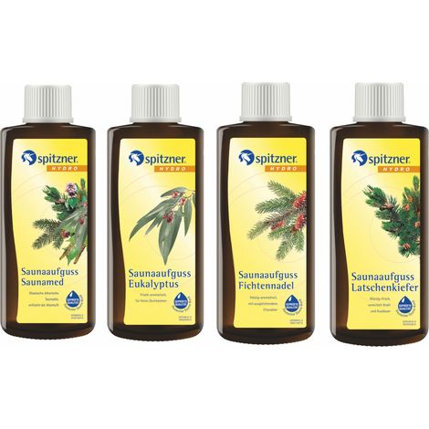 Spitzner Saunaaufguss 4er Set Eukalyptus Fichtennadel Latschenkiefer Saunamed 4x 190ml