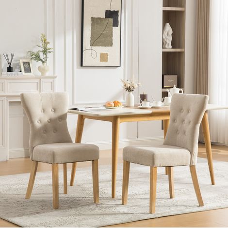 REDOM - Set di 2 sedie da pranzo, schienale alto, altezza regolabile, borchie decorative, ciniglia beige (1/5)