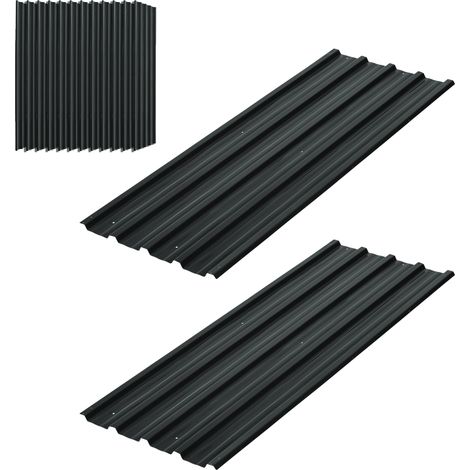 Lot de 24 panneaux en acier galvanisé - Outsunny - résistant aux intempéries - 129 x 45 cm - gris anthracite (1/5)