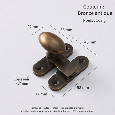 Verrou à loquet pivotant T1314 en laiton bronze antique pour meuble bronze 5,8 × 4,5 × 3,9 cm 163 g – Livraison gratuite