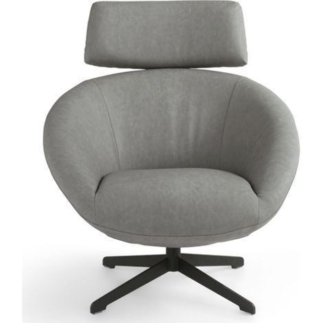 Poltrona girevole in ecopelle con base metallo DEBBIE Grigio Chiaro
