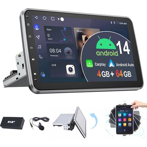 Autoradio Android 15 1Din 10.1 Ecran pivotant 360°avec Carplay GPS BT WIFI FM Radio 2+64G DAB+