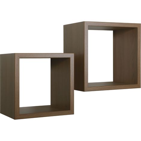 Set 2 Mensole Cubo da Parete Quadrato in Fibra di Legno Q-Bis Maxi Rovere Tabacco (1/5)