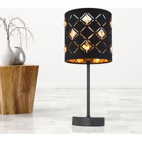 Lampada da tavolo lampada da salotto, paralume moderno in tessuto, lampada da tavolo lampada da comodino, cristalli acrilici tessili neri, 1x E14 DxH 15x35 cm