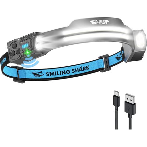 Lampe Frontale, LED Head Lamp Rechargeable 2400mAh 2x Projecteur Orientable & Flood & Strobe Headlamp avec Capteur de Mouvement pour Camping, Jogging, Randonnée, Course (1 PACK) (1/5)