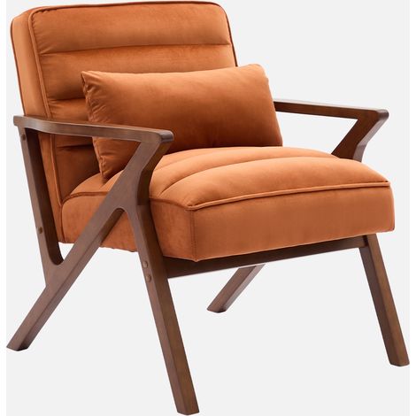 Sillón escandinavo de madera de hevea y terciopelo