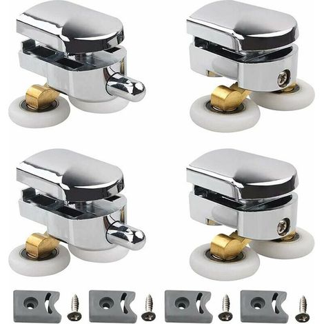 Roulettes doubles - pour porte de douche coulissante avec bloc anticollision et fixations salle de bain 2 roues en alliage de zinc diamètre 23 mm avec bloc anticollision et fixations lilaris Set de 4 (1/5)