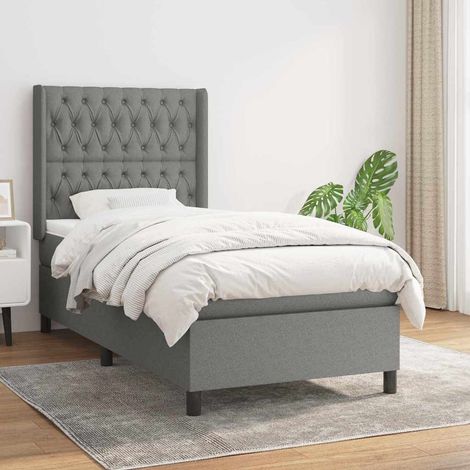 Cama box spring con colchón tela gris oscuro 100x200 cm (1/5)