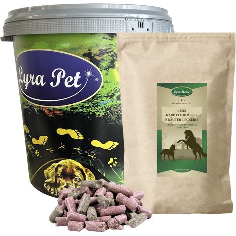 5 kg de friandises Lyra Horse® carotte-framboise-herbes dans un tonneau de 30 L