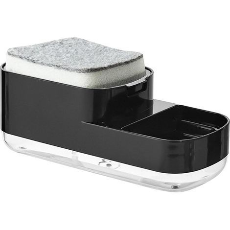 Distributeur de savon à vaisselle, distributeur de savon pour évier de cuisine, distributeur de liquide vaisselle 2 en 1 avec porte-éponge, équipé d'une éponge et adapté pour évier de cuisine (noir) (1/5)