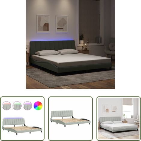 LED-Leuchten -  Bettgestell mit LED ohne Matratze "Hanko" Hellgrau 180x200 cm Samt (1/5)