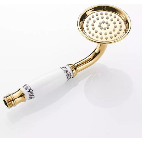 Pommeau de douche à main en acier inoxydable, finition dorée – Remplacement de la pomme de douche vintage, support et tuyau non inclus, avec poignées en céramique bleue et blanche. (1/4)