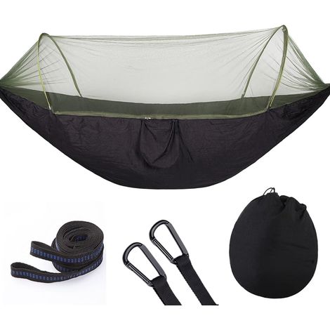 Hamac Moustiquaire 2 Places, 3 In 1 Ultra-léger Hamacs Camping Capacité, Pliable Respirant Nylon Hamac de Camping pour Jardin Camping Randonnée, Noir, 290x140cm