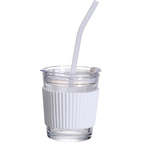 Kaffee-, Bier- und Wasserbecher-Set mit Deckel, Strohhalmen und Reinigungstuch – Weiß
