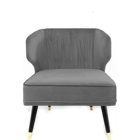 MEUBLER DESIGN Fauteuil Crapaud Velours Plissé Pied Effet Laiton Daroco - Velours Gris, Style Art déco, 66.5 x 66.5 x 77 cm