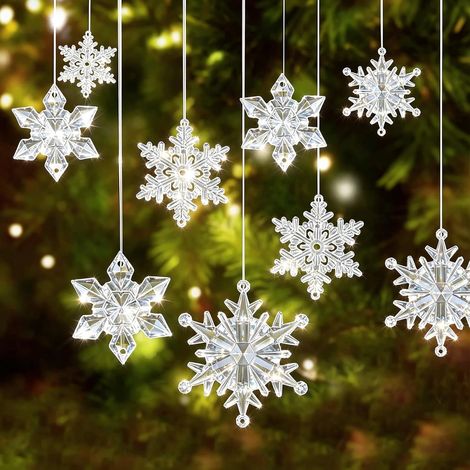 Set of 35 acrylic snowflakes - Christmas decoration with string (1/5)