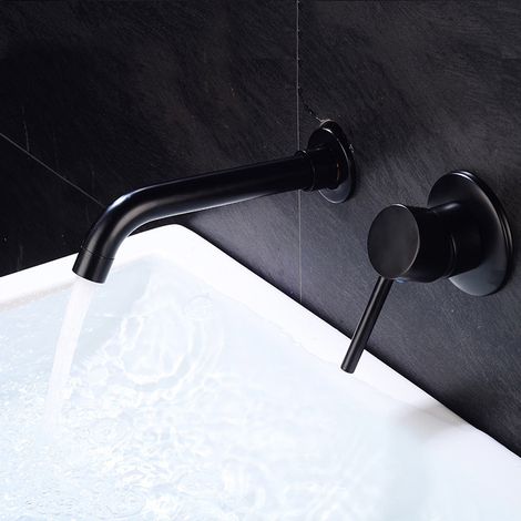 Robinet Lavabo Mural, Mitigeur Robinet Salle de Bains en Laiton, Noir Mat (1/5)