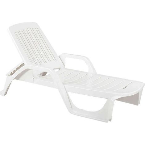 Tumbona de jardín para piscina de polipropileno blanco con ruedas Zanzibar (1/5)