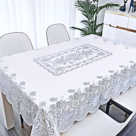 Mantel rectangular de PVC con estampado floral en lámina plateada, Impermeable, resistente al aceite y al calor, fácil de limpiar, 135 × 135 cm (1/5)