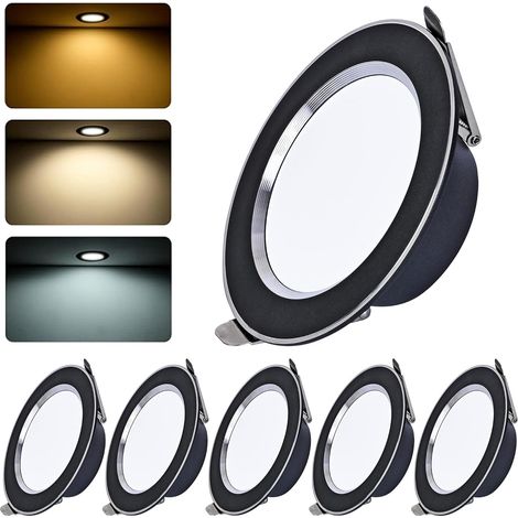 6er-Pack LED-Einbaustrahler für Badezimmer, extraflache schwarze Deckenstrahler, für Innen und Außen, wasserdicht (IP44), Einbau-Büroleuchten (1/5)