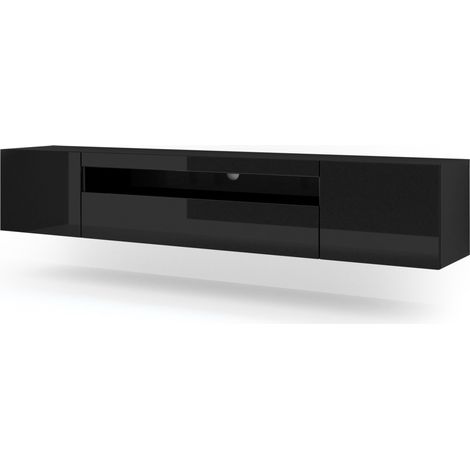 Porta TV AURA 200 cm nero opaco / nero lucido