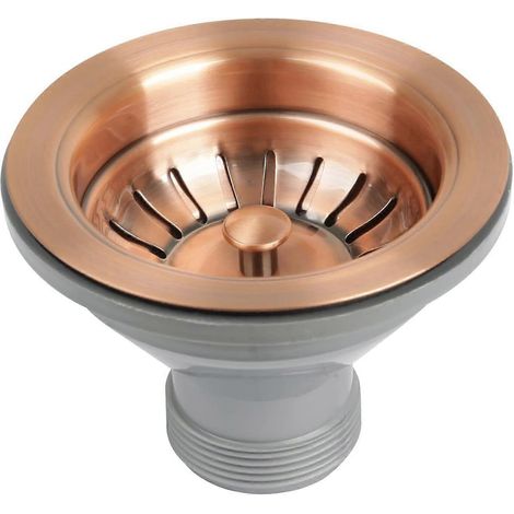 Bouchon de remplacement en cuivre pour évier de cuisine avec bonde standard de 3-1/2 pouces, en laiton massif avec panier à tige - (1/5)
