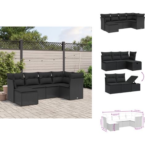 6-tlg. Garten-Sofagarnitur mit Kissen Schwarz Poly Rattan - Gartengestell - Gartenmöbelset - Outdoor Sofa - Lounge Set - Rattan Gartenmöbel (1/4)
