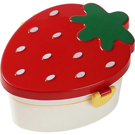 Boîte à bento mignonne à la fraise avec fourchette et cuillère, idéale pour le déjeuner des enfants à l'école. (1/5)