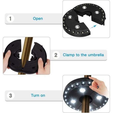 Lampes pour parasol - - 28 LED - 3 modes de luminosité - 220 Lux - 4 piles AA - Installation facile (1/4)