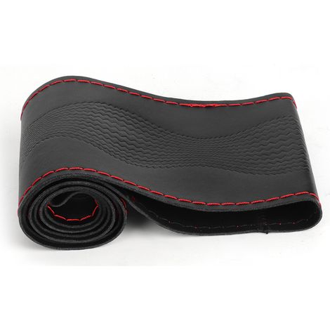 Volant Cuir Cousu Main 38cm Universel Kit Couture DIY Aiguilles & Fil Déco Intérieur Auto Noir Rouge (1/4)