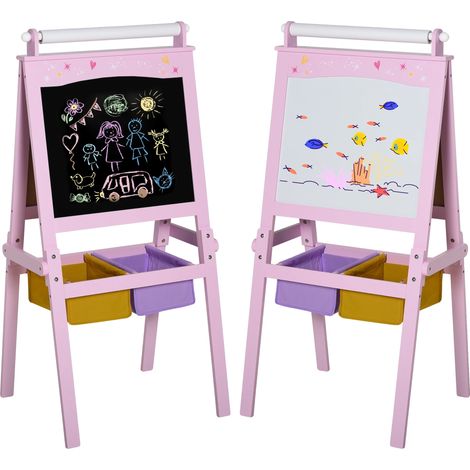 Caballete de pintura, diseño de doble cara, construcción duradera, color rosa. (1/2)