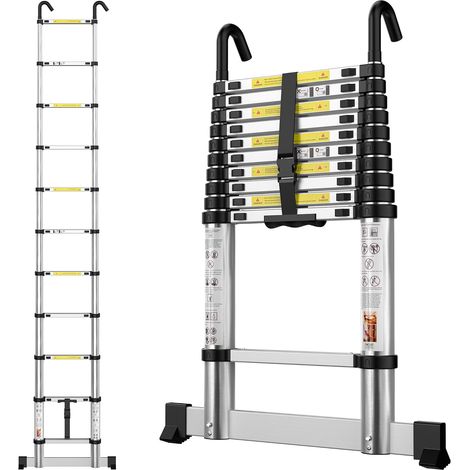 Echelle Telescopique 3,19m en Aluminium Échelle Télescopique, avec Barre Stabilisatrice et Crochets Amovibles, Escabeau Telescopique Portable Convient aux réparations à Domicile, Charge 150 KG (1/5)