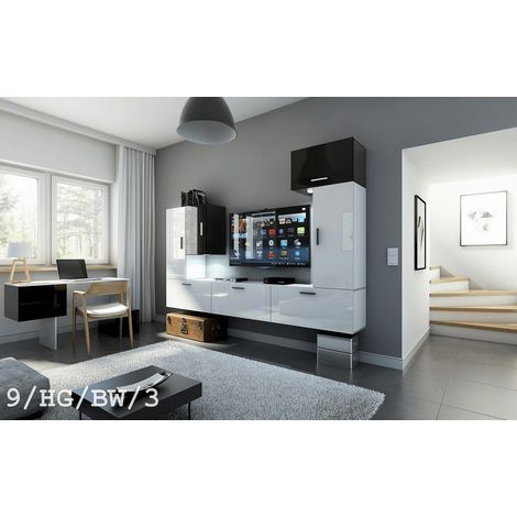 Ensemble meuble TV CONCEPT 9-9-HG-BW-3 blanc-noir brillant 249 cm