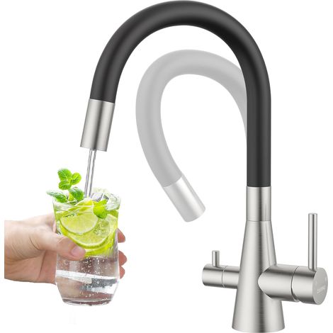 Robinet Cuisine Pliable Noir - 1 Unité - Silicone Flexible - 3 Voies Eau Froide Chaude Filtrée - Lavoir Fenêtre Salle De Bain (1/5)