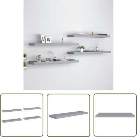 The Living Store Schwebende Wandregale 4 Stk. Grau 90x23,5x3,8cm MDF - Wandregal - Schwebende Regale - Grau - Wohnraumdeko - Waben-MDF (1/5)