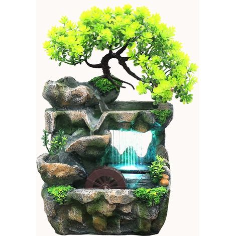 Skulptierter Brunnen aus Kunstharz – Tischbrunnen für die Heimdekoration, Feng Shui, Luftbefeuchter, LED-Beleuchtung, Wohnaccessoire, Geschenkidee