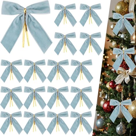 Nœuds décoratifs de Noël en velours clair – Décorations sapin lot de 24 8,9 cm Bleu (1/5)