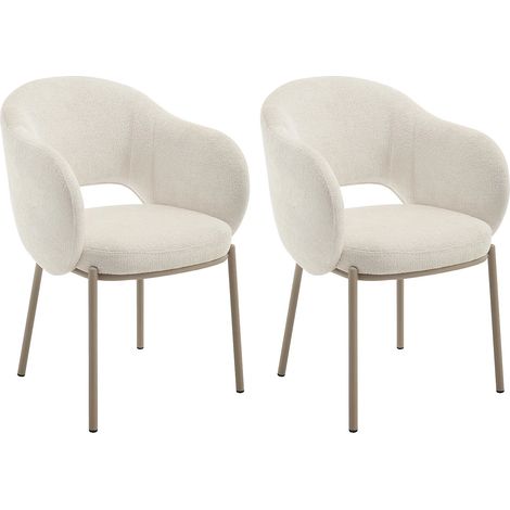 Sedia con braccioli in tessuto testurizzato e metallo beige Crema - Lotto di 2 - ACACILIO (1/5)