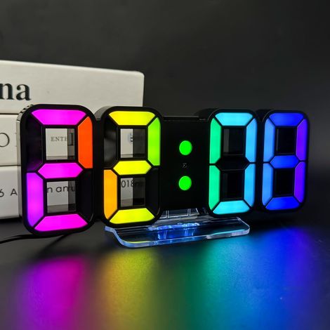 Horloge Murale Numérique Digitale Réveil Lumineux LED 14 RGB Couleur 12/24 Heures Mode Veille avec Télécommande Décoration Bureau Gaming Chevet Noir (1/5)