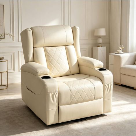 Sillón relax giratorio con respaldo reclinable y reposapiés, beige DESVIAE (1/5)