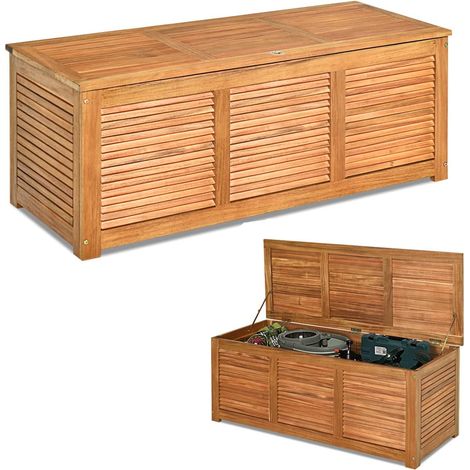 Goplus – Coffre de jardin en bois d'acacia certifié FSC 120x45x45cm – Boîte de rangement avec couvercle et capacité 150kg – Idéal pour outils et coussins - FSC-120x45x45CM- (1/5)