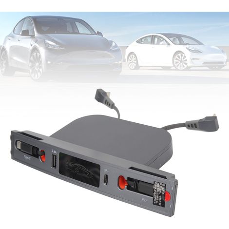 (T04) (Video verfügbar) USB-Hub mit Kabeladapter, 27-W-Schnellladestation für Tesla Model 3/Y (2021–2023) Mittelkonsole (1/5)
